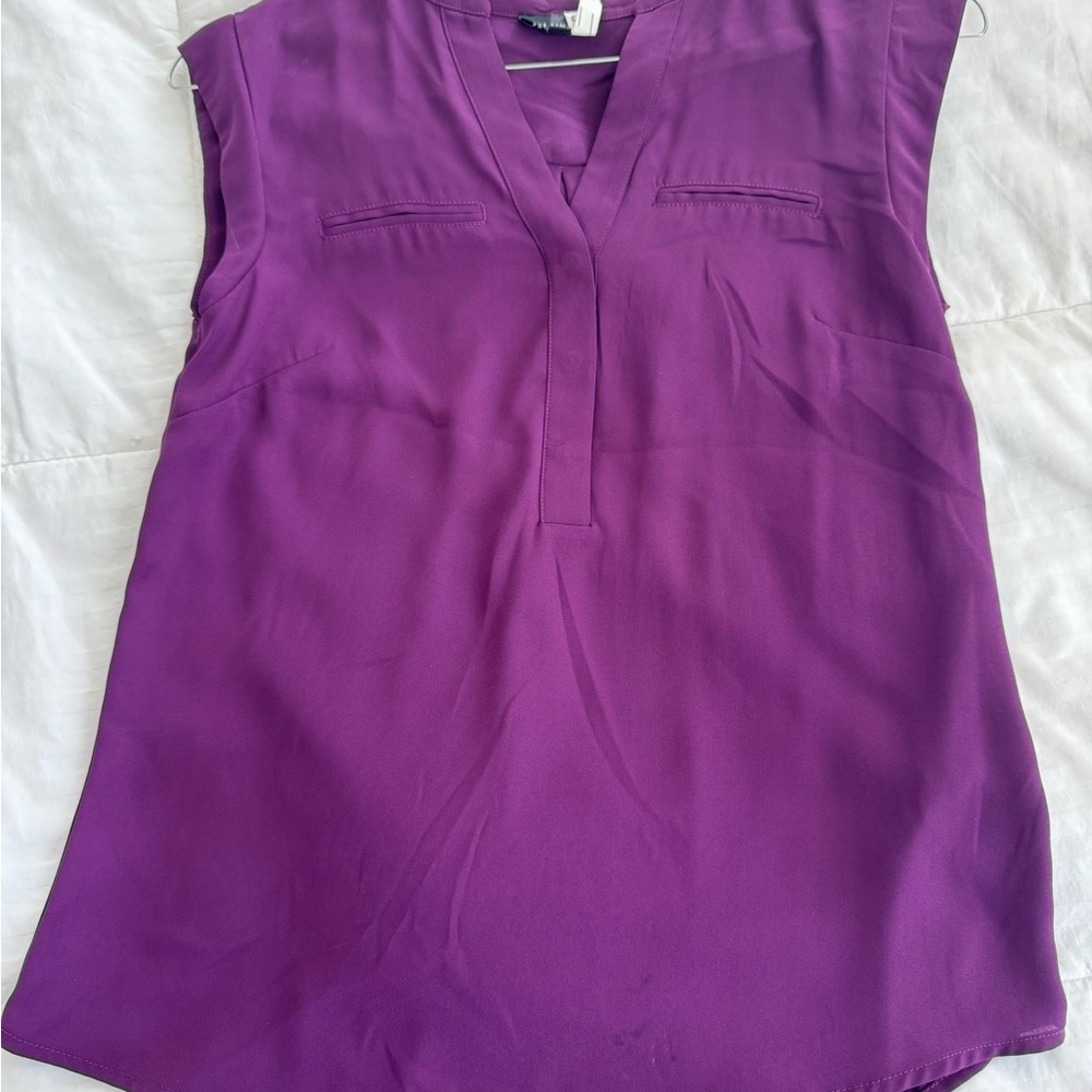 The Limited Purple Sleeveless Blouse with Mandarin Collar